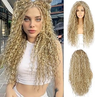 SAPPHIREWIGS Curly Lace Front Wigs Highlight Blonde Long Water Wave Synthetic Wig Pre-plucked Hairline Blonde for Black Women 26inch