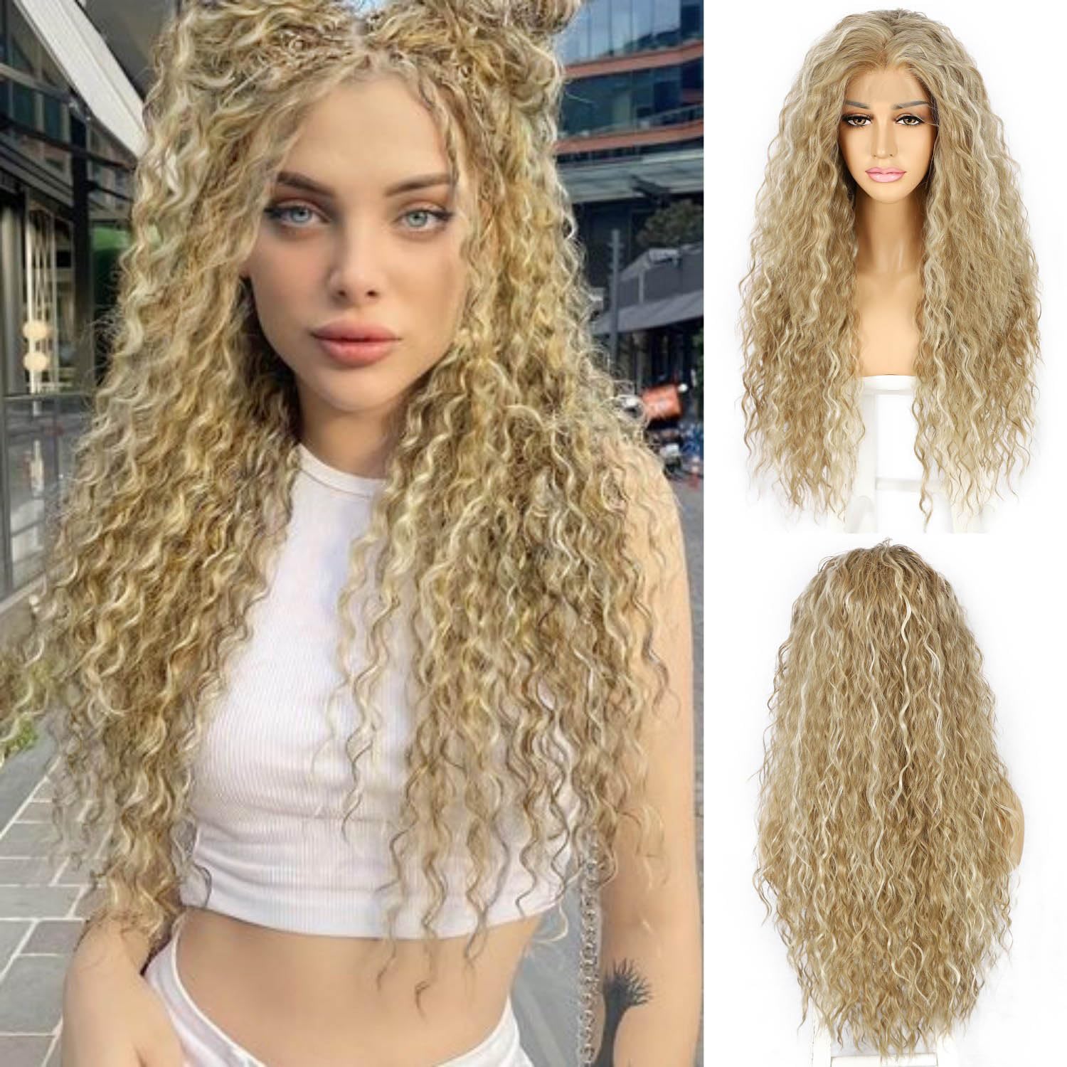 Amazon.com : SAPPHIREWIGS Curly Lace Front Wigs Highlight  display picture 1