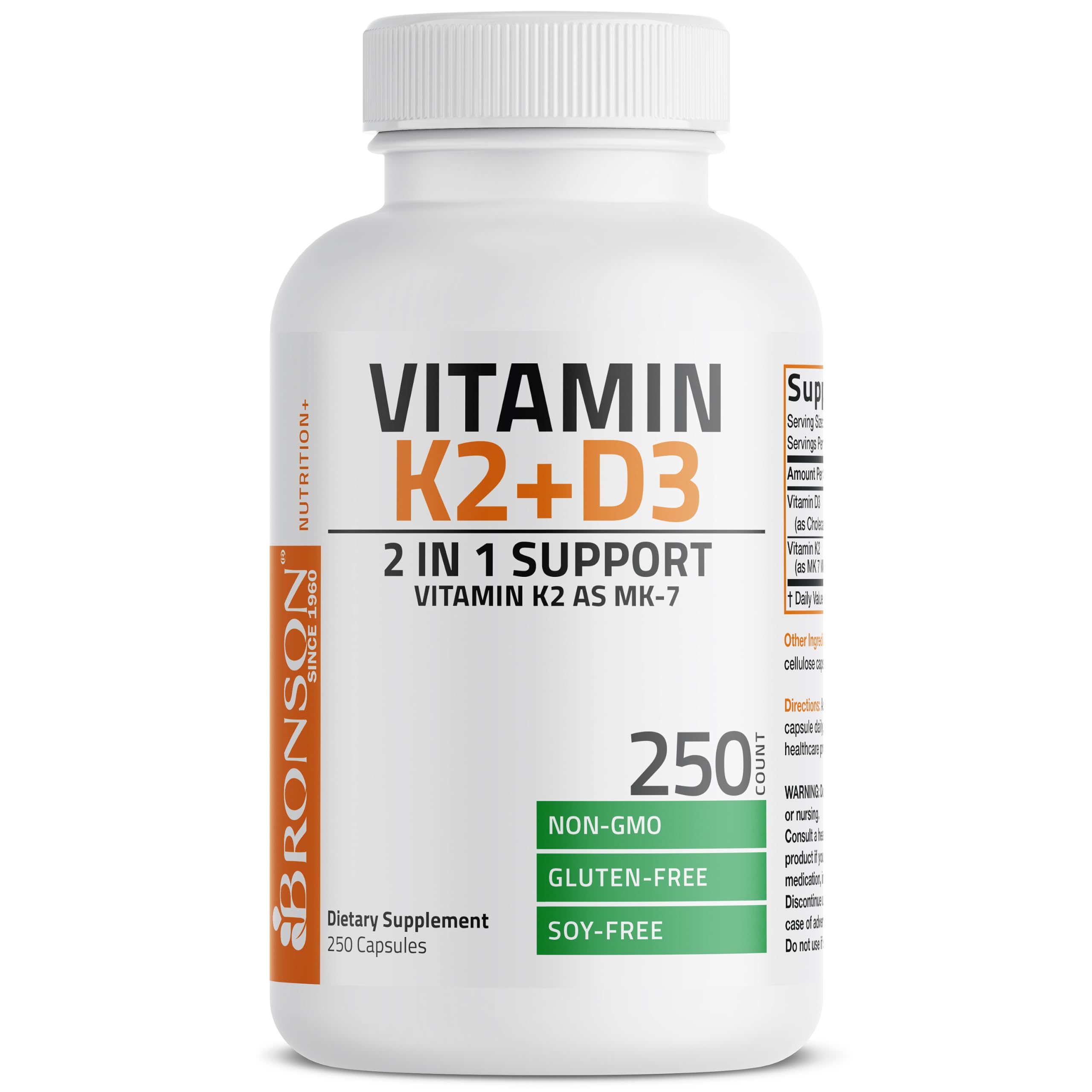 Bronson Vitamin K2 D3 (MK7) Supplement 2-in1 D3 & K2 Complex, 250 Capsules — Amazon image 5