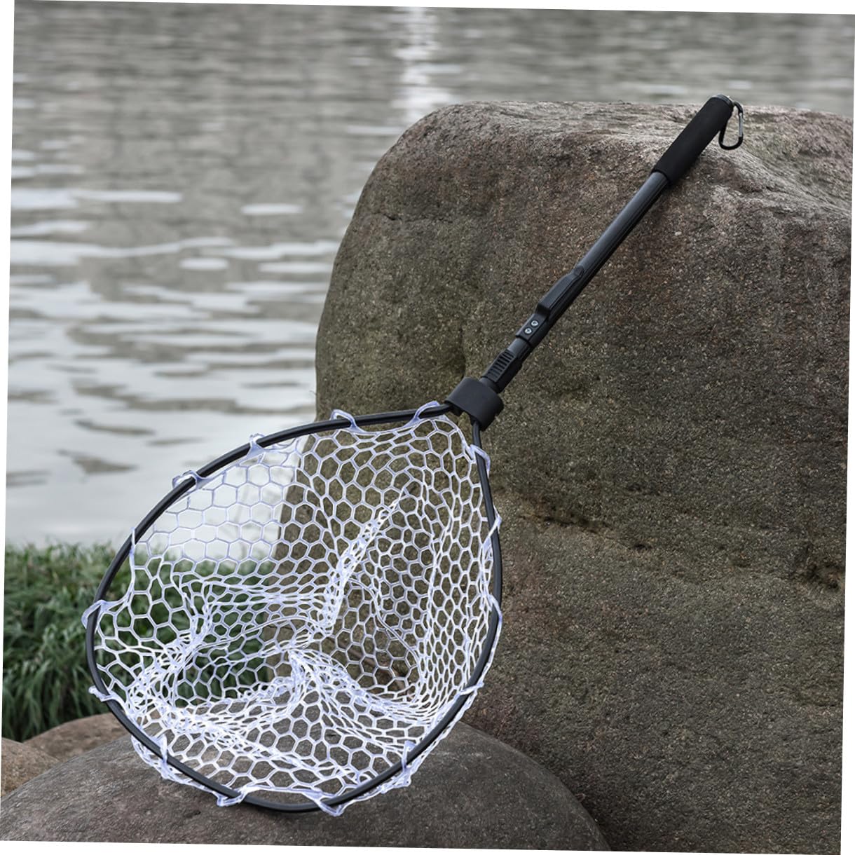 GANAZONO Faltbarer Kescher Angelkescher Aus Aluminiumlegierung Mit Gumminetz Langlebig Fischfreundlich Für Fluss Und Seefischen