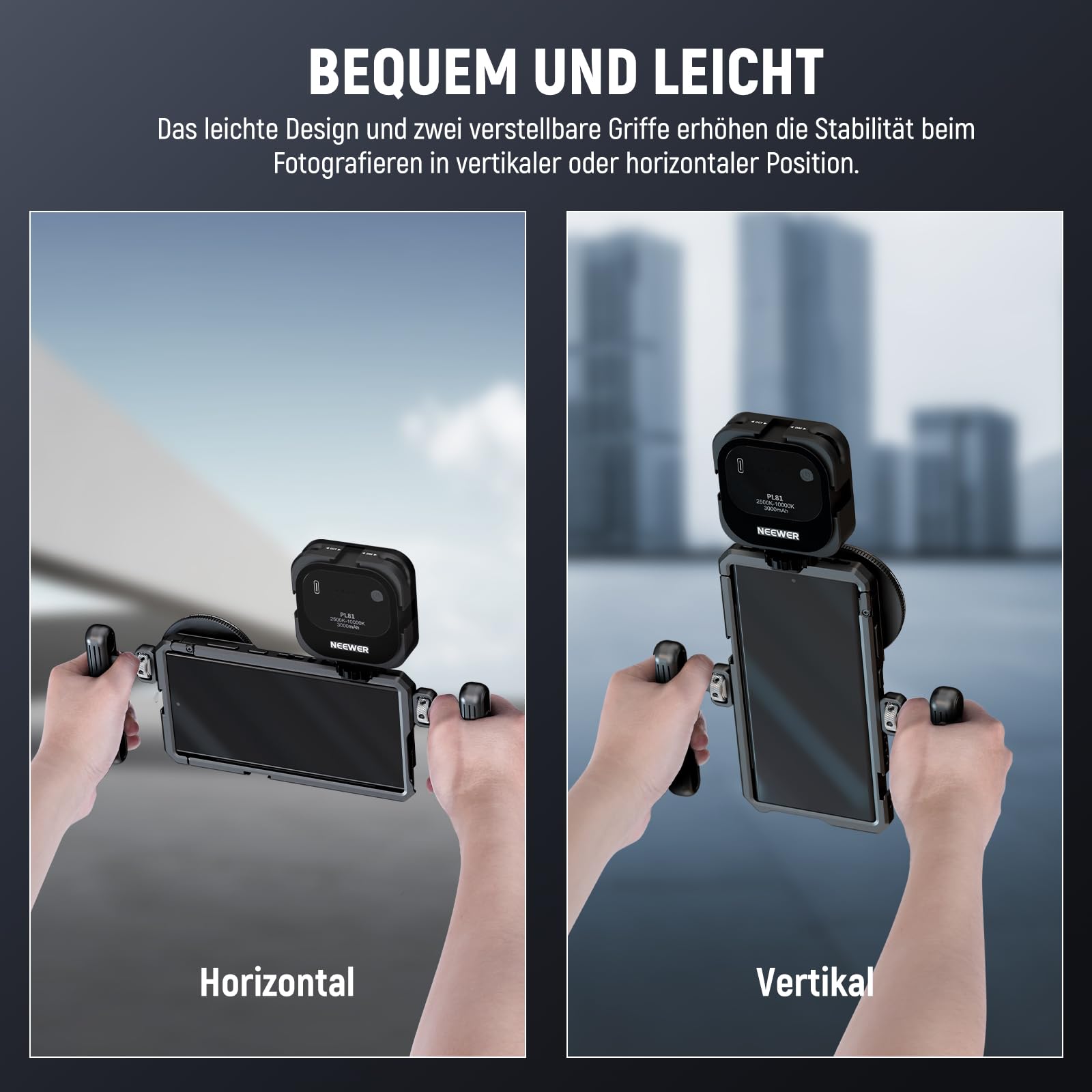 NEEWER S23 Ultra Phone Käfig Cage Video Rig Kit kompatibel mit Samsung S23 Ultra mit Zwei seitlichen Griffen, 67mm Objektivfilter Gewindeadapter, Ganzmetall Handy Stabilisator für Filmen, PA021