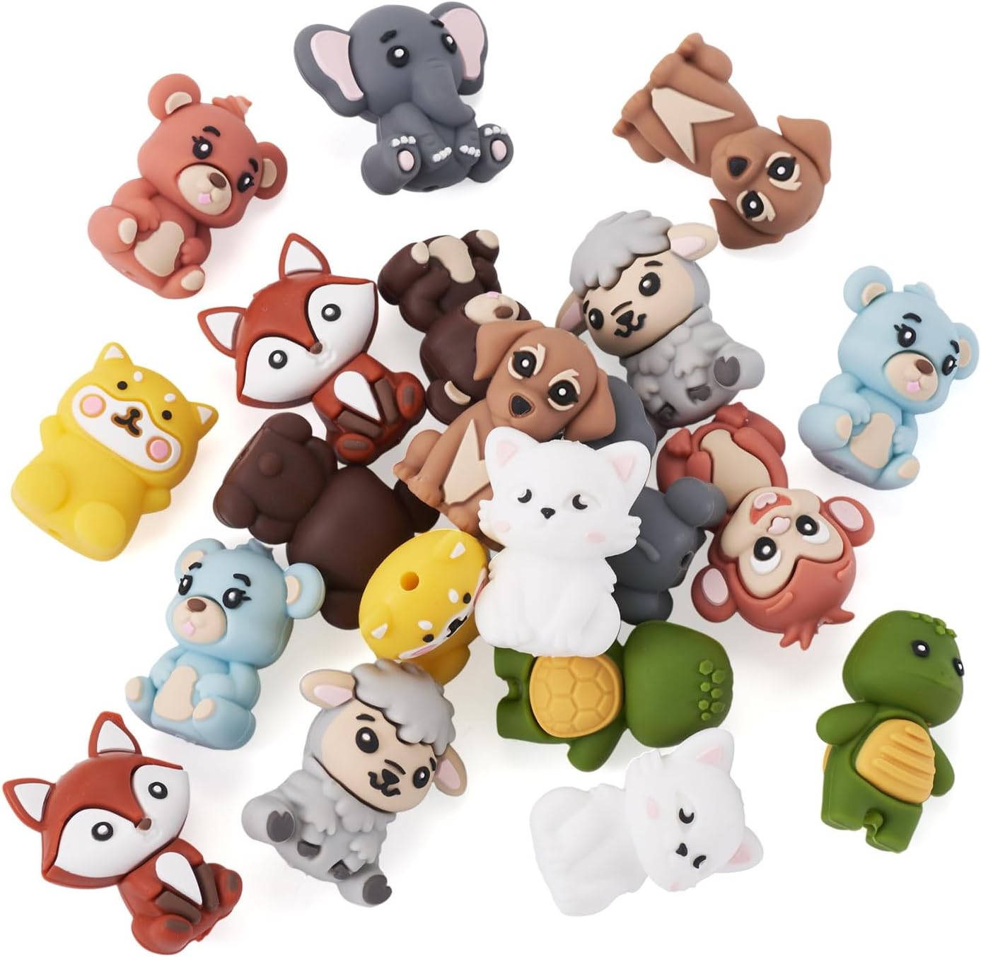 Craftdady 20Pcs 3D Animals Silicone Focal Beads Cute Animals Dog Cat Fox Monkey Tortoise Spacer Beads Colorful Bead Bulk for Beadable Pens Keychain DIY Crafts Hole: 2-3mm, 10 Styles - Image 8