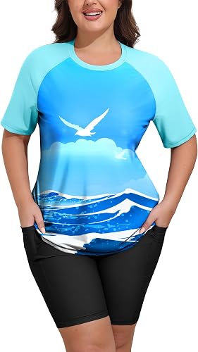 Arolina Plus Size Swimsuit Modest Bathing Suit for Women 2 Piece Rash Guard Set 