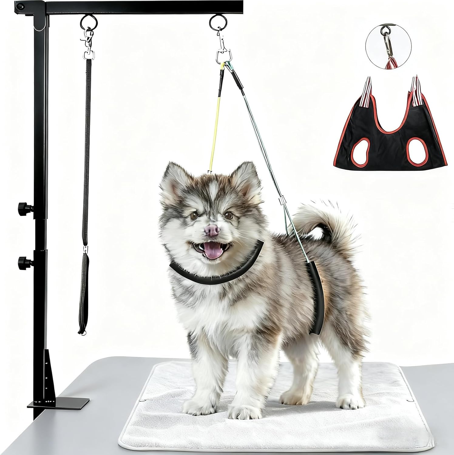 Dog grooming arm with hammock & noose for tables