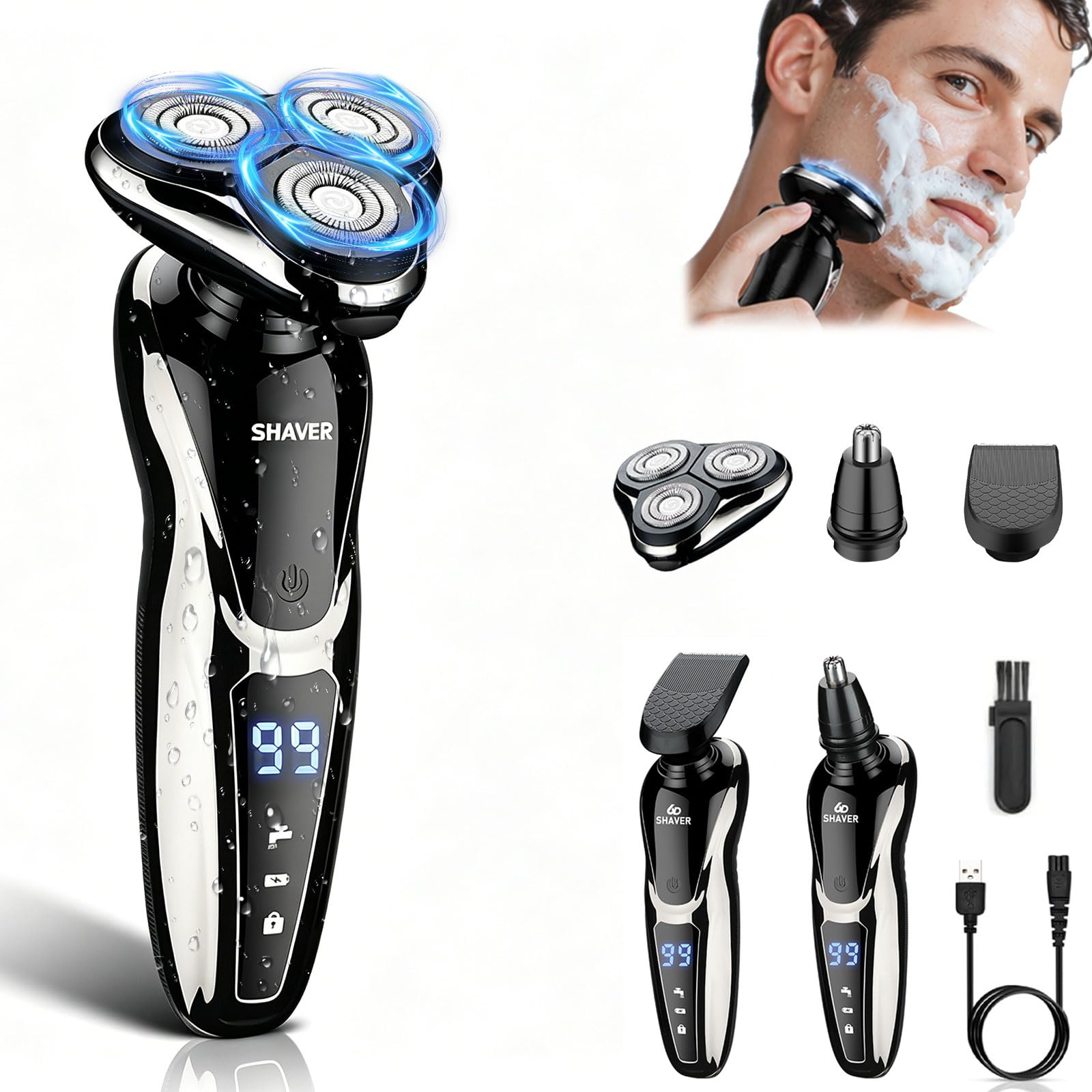 KIROGILY Rasuradoras para Hombre 3 en 1, Eléctrica Impermeable IPX7