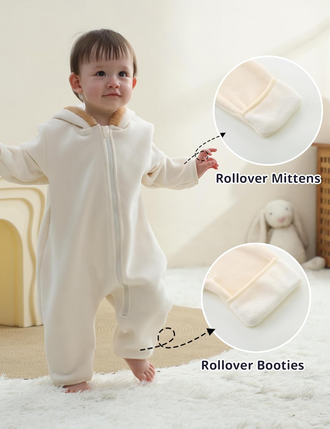 Baby Fleece Bodysuit Infant Boy Girl One Piece Bear Hooded Outerwear Snowsuit For Winter - Image 3