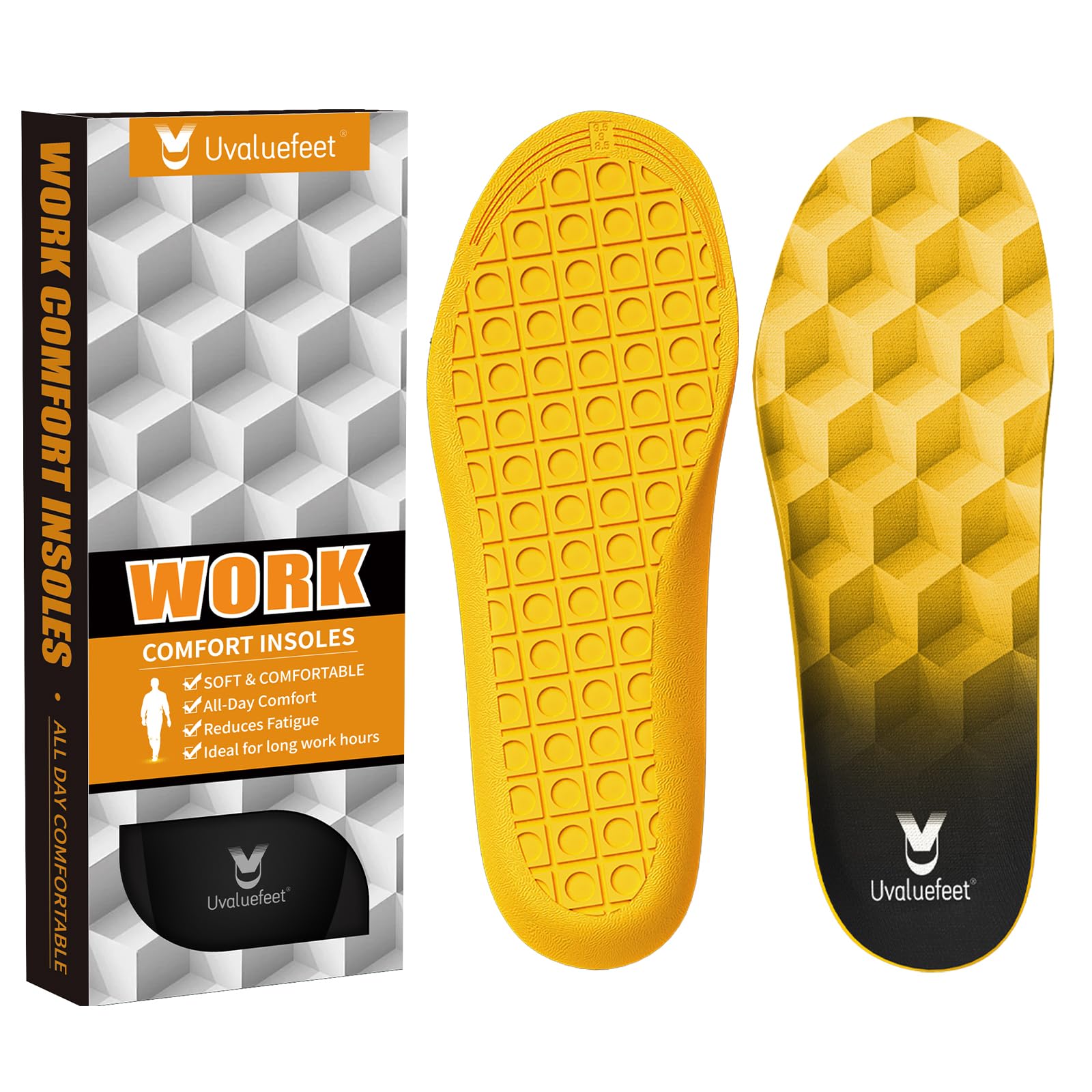 Uvaluefeet Work Boot Insoles for Men & Women - Heavy Duty Memory Foam Cushion, Anti-Fatigue, Foot Pain Relief, All-Day Comfort, Fits Work Boots &