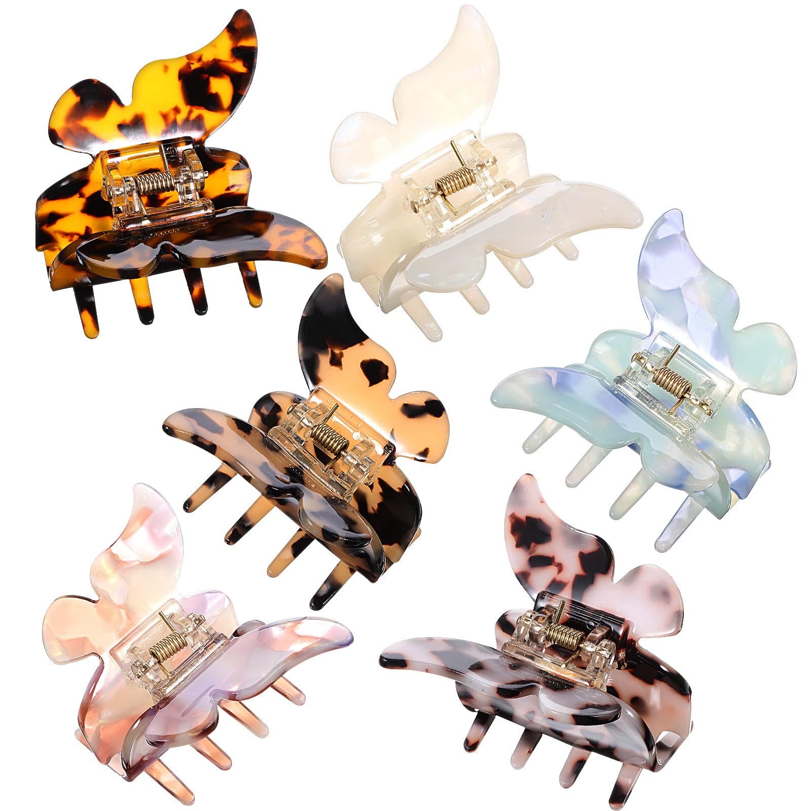 POPETPOP Haarklammern Schmetterling 6 Stück Farbenfrohe Acetat Klauenclips Geeignet für Dickes Haar Damen und Mädchen Praktische Haaraccessoires