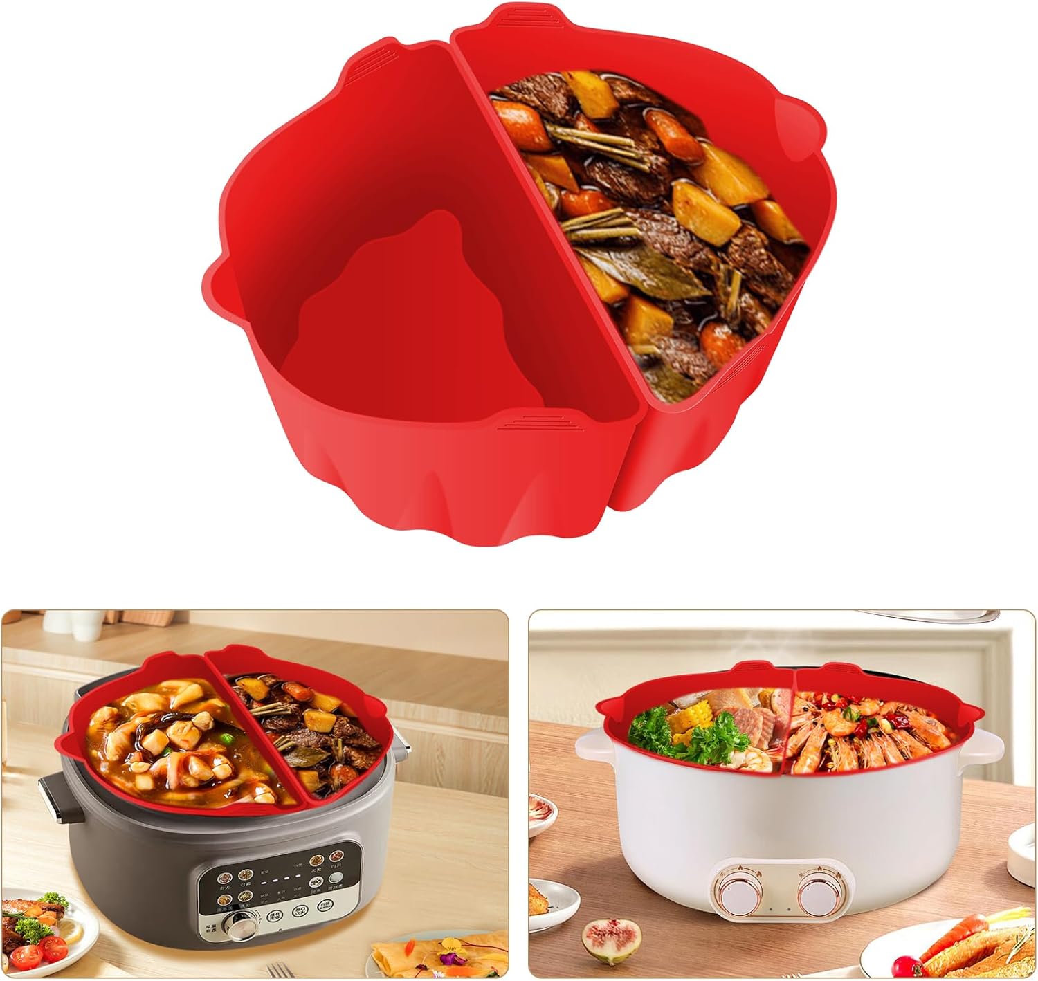 Red Reusable Silicone Slow Cooker Liners (Set of 2) - Eco-Friendly, Non-Stick, Heat Resistant, Fits 6-7 Quart Crock Pots, Easy to Clean Thumbnail