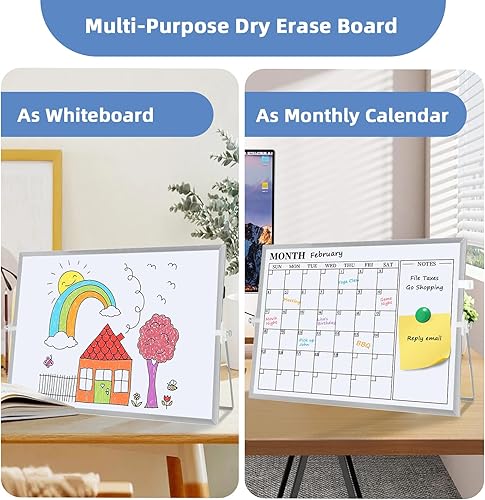 Miniatura 4 de Pizarra blanca de borrado en seco, 16 x 12 pulgadas, de doble cara, magnética, mensual, de borrado en seco, con soporte, calendario de escritorio
