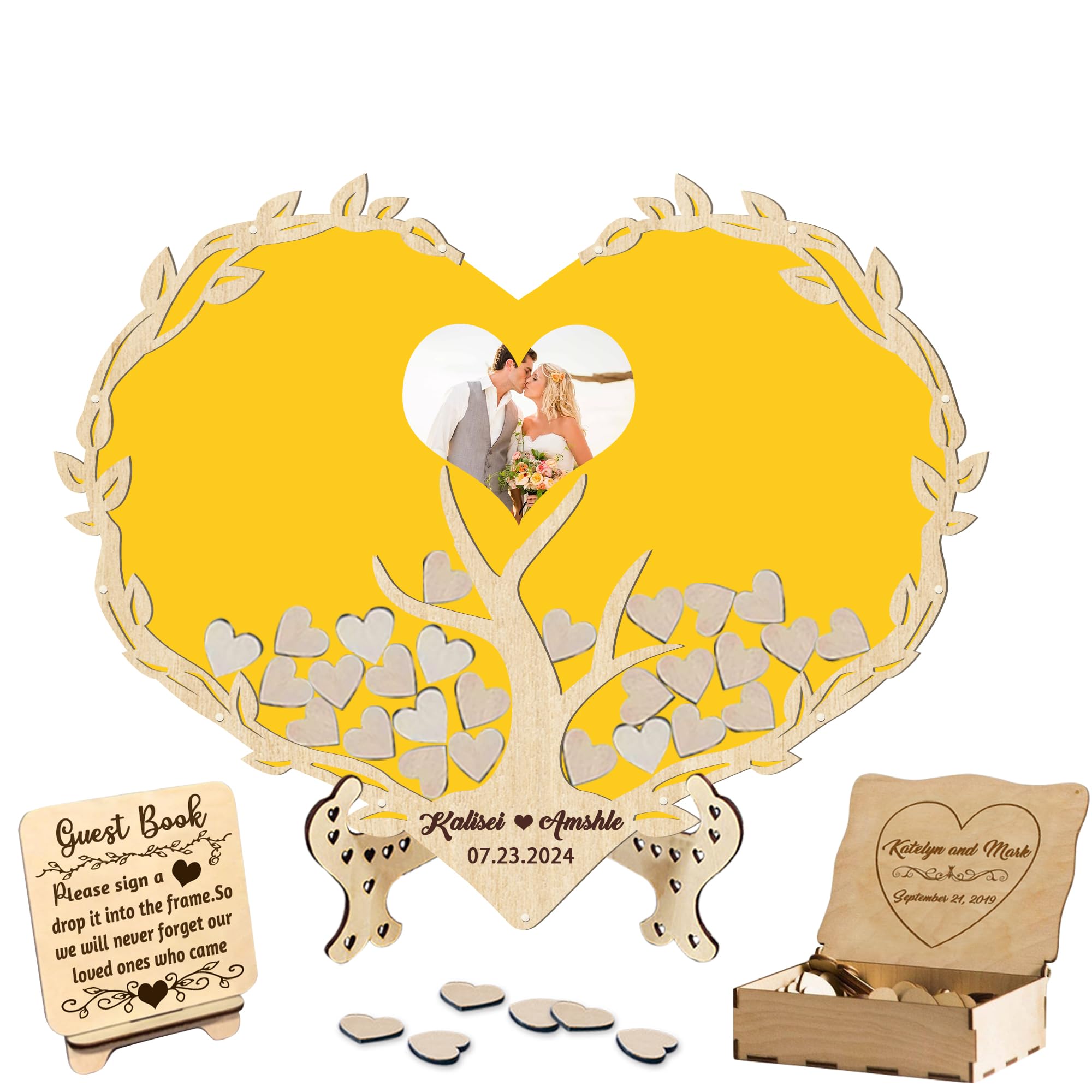 Personalizzato Libro degli Ospiti di Nozze,Costume Alternativa al Registro degli Ospiti Cartello con Nome Data e Cartello Cuori in Legno per Nozze Anniversario Compleanno Festa Baby Shower