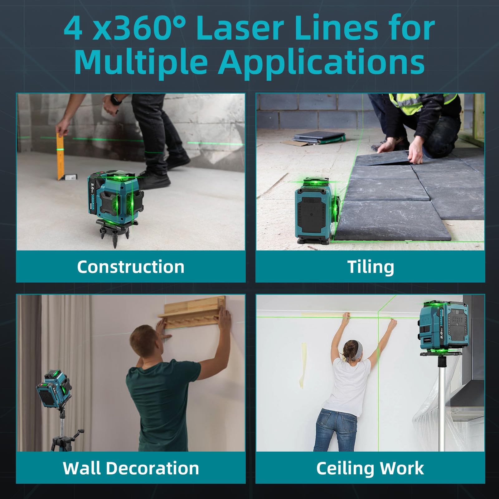 Yofidra Livella Laser con Treppiede - Laser a Linee Incrociate, Laser Autolivellante 4 x 360°, 4D 16 Linee, con 2 Batterie da 2000 mAh, Telecomando, IP54, per Cantieri, Interni