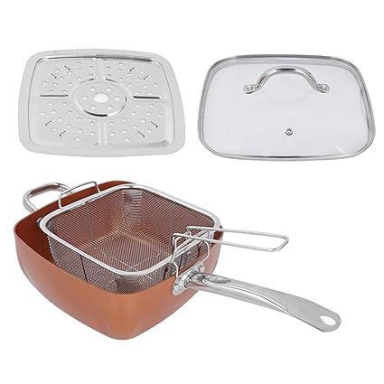 ADIUM 4Pcs/Set Square Fry Pan | Non-Stick Stock Pot with Glass Lid | Stainless Steel Frying Pan Saucepan Square Pan Multifunctional Saucepan Kitchen Supplies for Baking/Frying/Broiling/Steaming'