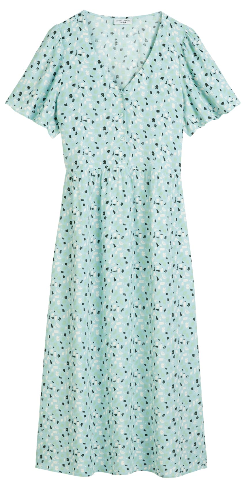 Marc O'Polo Denim Damen Kleid mit V-Ausschnitt Allover-Print, Mehrfarbig (Light Blue Multi 05), XS