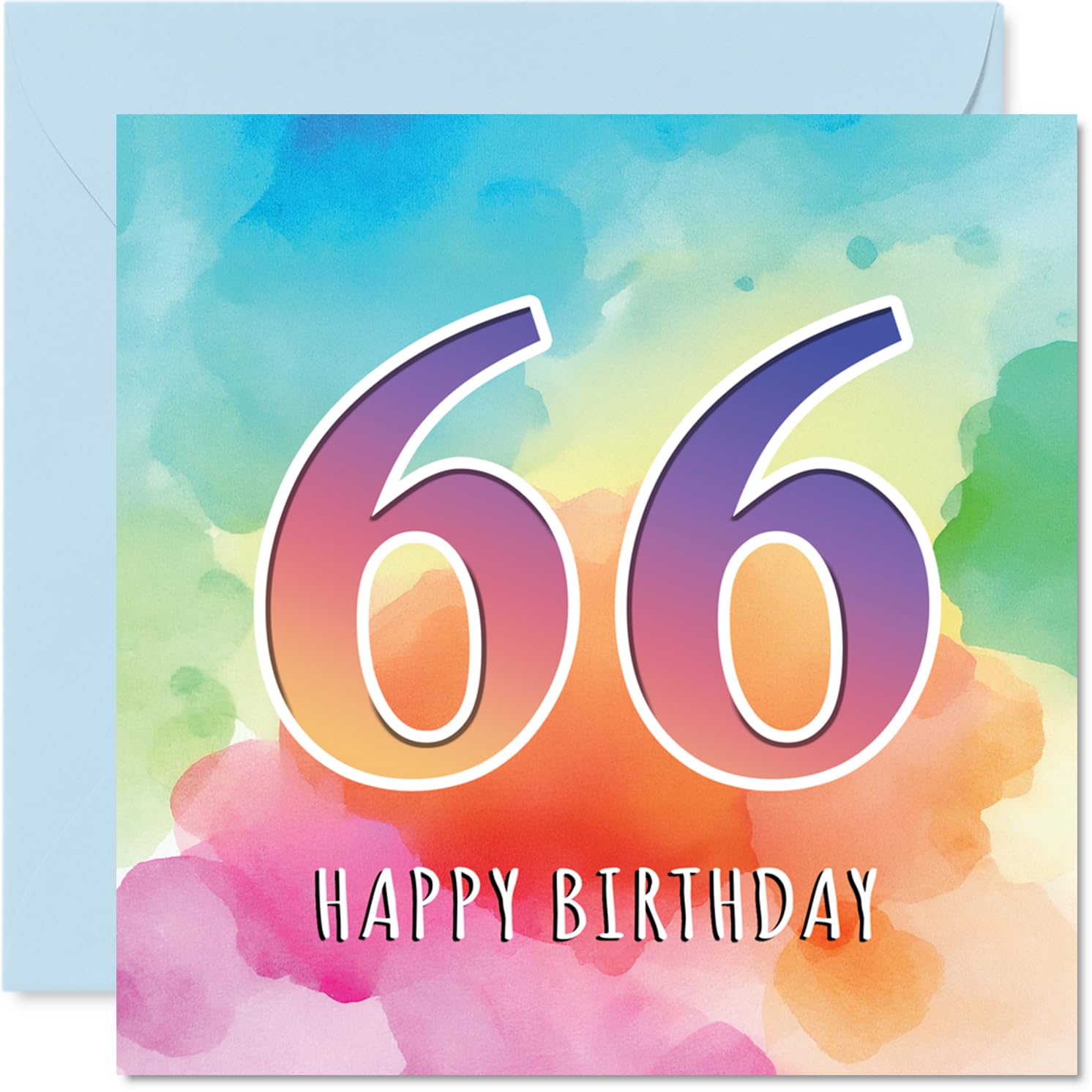 66th Birthday Cards for Men Women - Colourful Watercolour Age - Happy Birthday Card for 66 Year Old Man Woman Sister Brother Nanny Cousin, 145mm Bday Greeting Cards