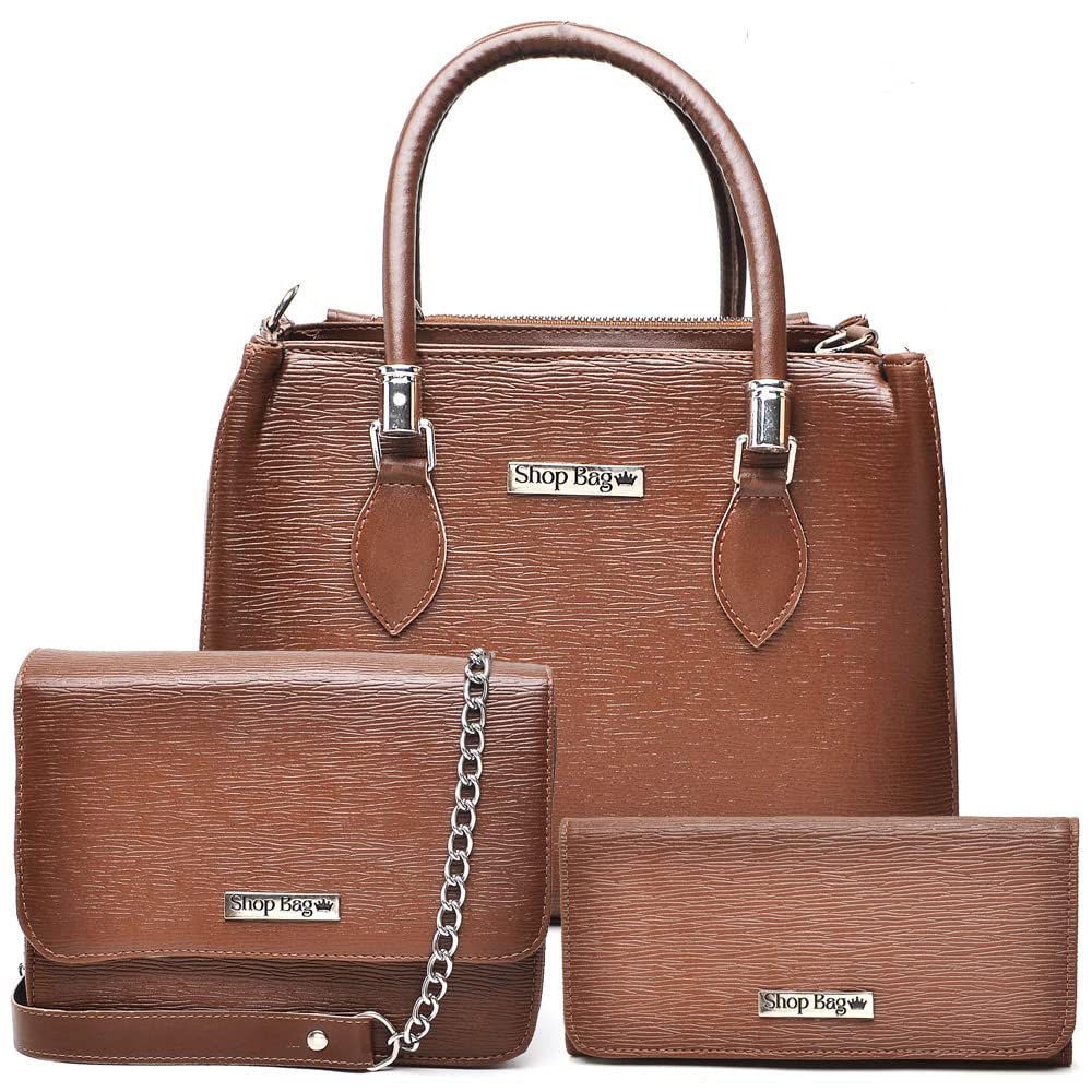 Kit 3 Bolsas Média Pequena e Carteira Couro Sintético ShopBag