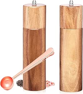 Wooden Salt and Pepper Grinder Set - Salt and Pepper Mill w/Rose Gold Scoop - Pepper Grinder, Sea Salt Shaker Grinder - Salt and Pepper Mills Shaker Grinders - Salt &amp; Pepper Shakers, Seasoning Shaker