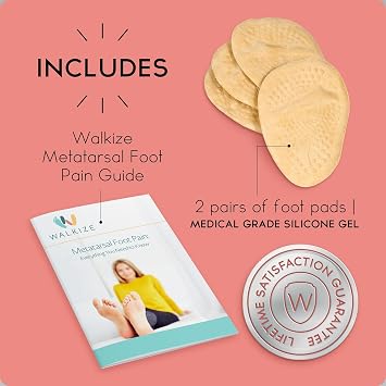 Walkize Metatarsal Pads Women | Heel Inserts for Women | Ball of Foot Cushions (2 Pairs Foot Pads) All Day Pain Relief and Comfort One Size Fits Shoe Inserts