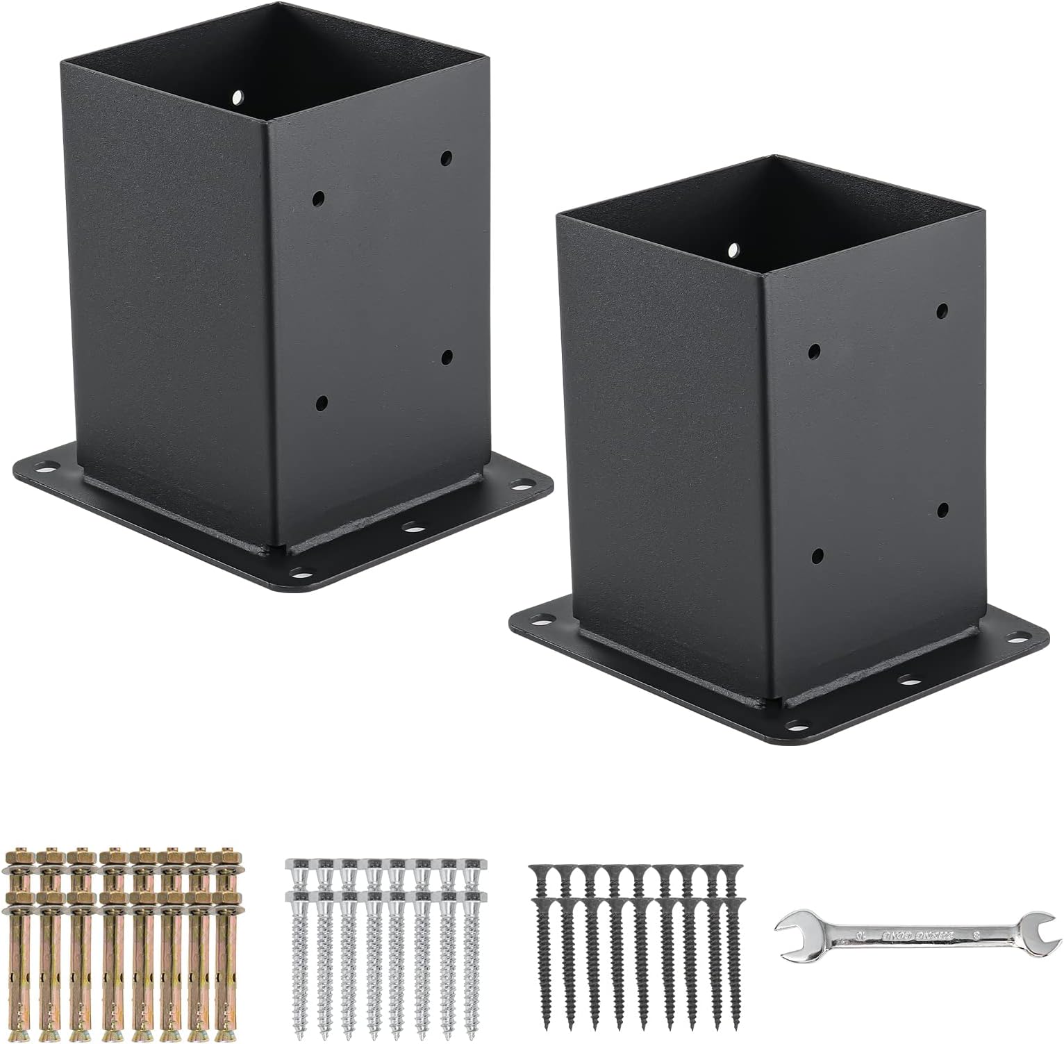 AXWHYS 4x4 Post Base 2 Pcs, (Inner Size 3.6x3.6) Post Anchors, 13GA Thick Solid Steel & Black Powder Coated,Deck Post Brackets Support Deck Base Plate Pergola Brackets Fence Kit Mailbox Mount