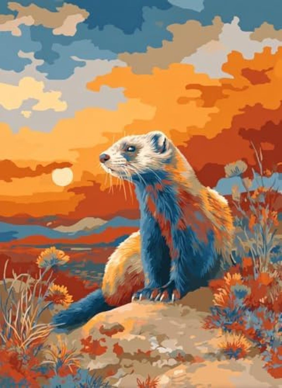 XDEGHUANGSS Latch Hook Rug Kit Ferret and Sunset Background with Pre-Printed Mat Cover DIY Cushion Crochet Yarn Hooking Craft Set for Floor Decor 38x52cm-3