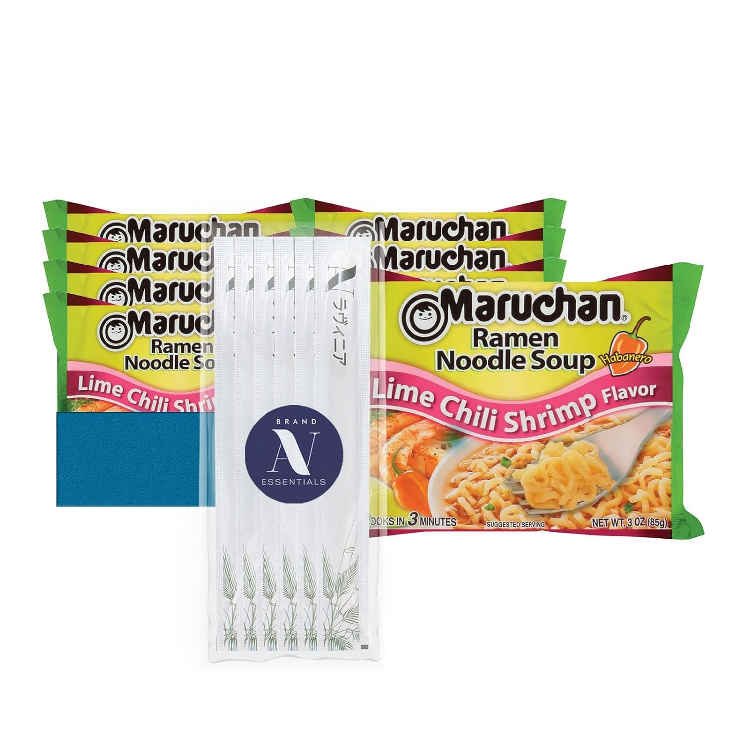 Maruchan - Lavinia Essentials Bundle: 24-Pack of Lime Chili Shrimp Instant Ramen Noodles 3 oz Pack + 1 Utility Prop.