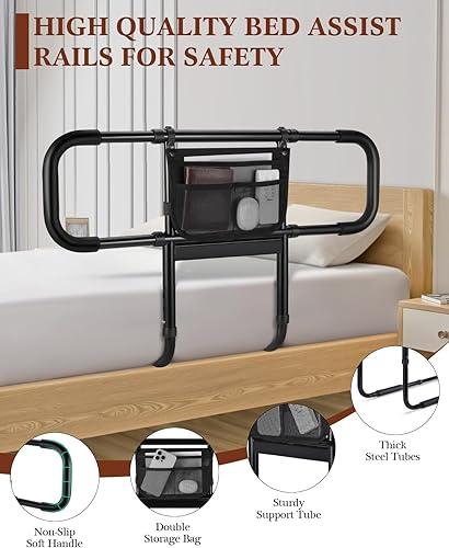 Miniatura 2 de Rieles de cama para adultos mayores, riel de asistencia de cama extendida para personas mayores con luz con sensor de movimiento, rieles de