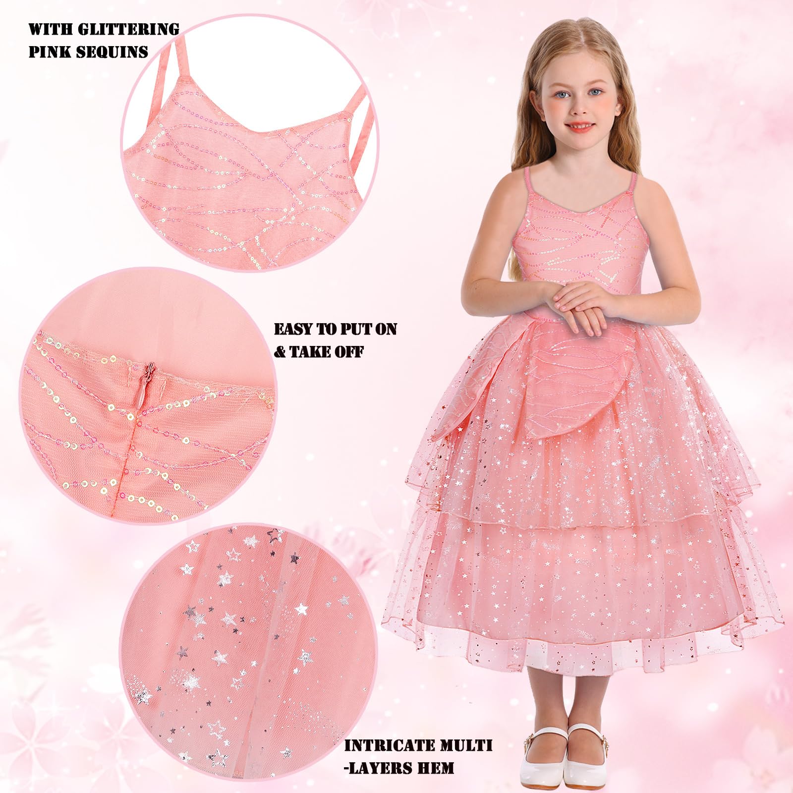 Marendyee Kids Princess Dress up Witch World Book Day Costumes for Girls Pink Princess Dress Star Sequin Prom Dresses Theme Fancy Party Dressing up Children's Witches Cosplay Outfit 7-8 Years - Image 4