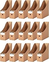 Fiyerna 15-Pack Foldable Desk File Organizer - Sturdy Cardboard Magazine Holder with Labels for Office, Home, School (Brown)