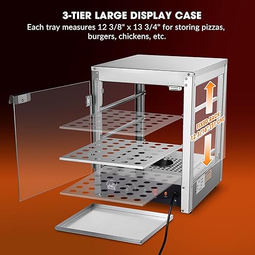 Miniatura 3 de WeChef - Calentador de alimentos comercial de 3 niveles, calentador de pizza, calentador de pastelería para restaurante, cafetería, bufé, 15 x 15 x