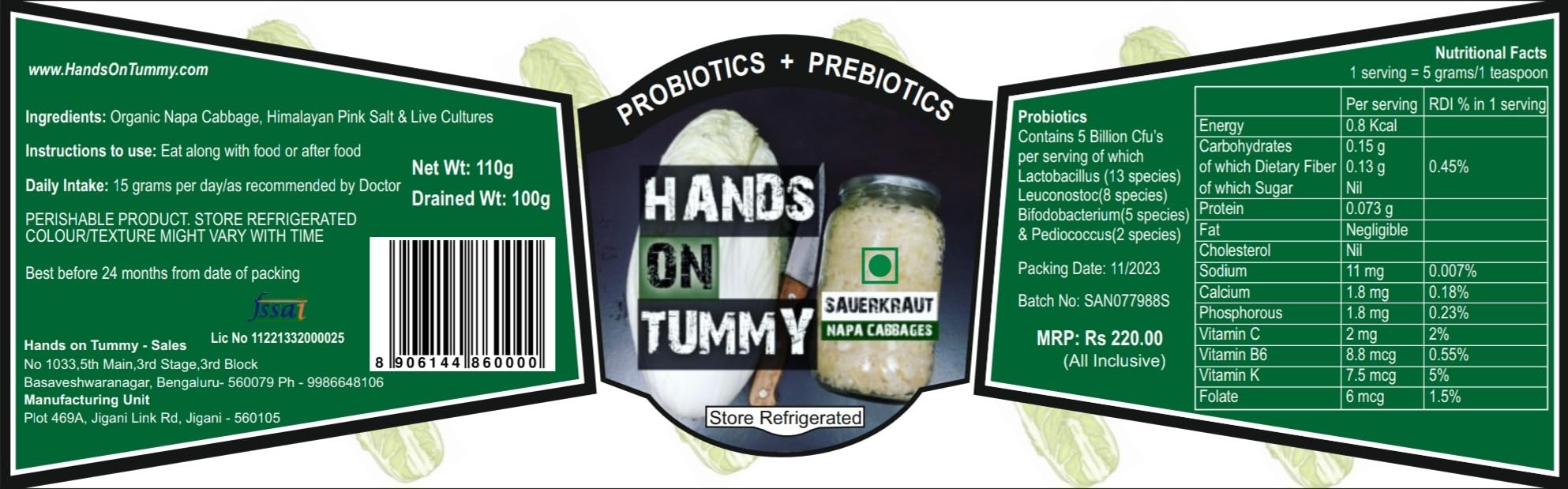 Hands On Tummy - Sauerkraut (Napa/Chinese Cabbages) - Probiotic Pickle For Gastroentintestinal Health (110 Grams) - Image 4 thumbnail