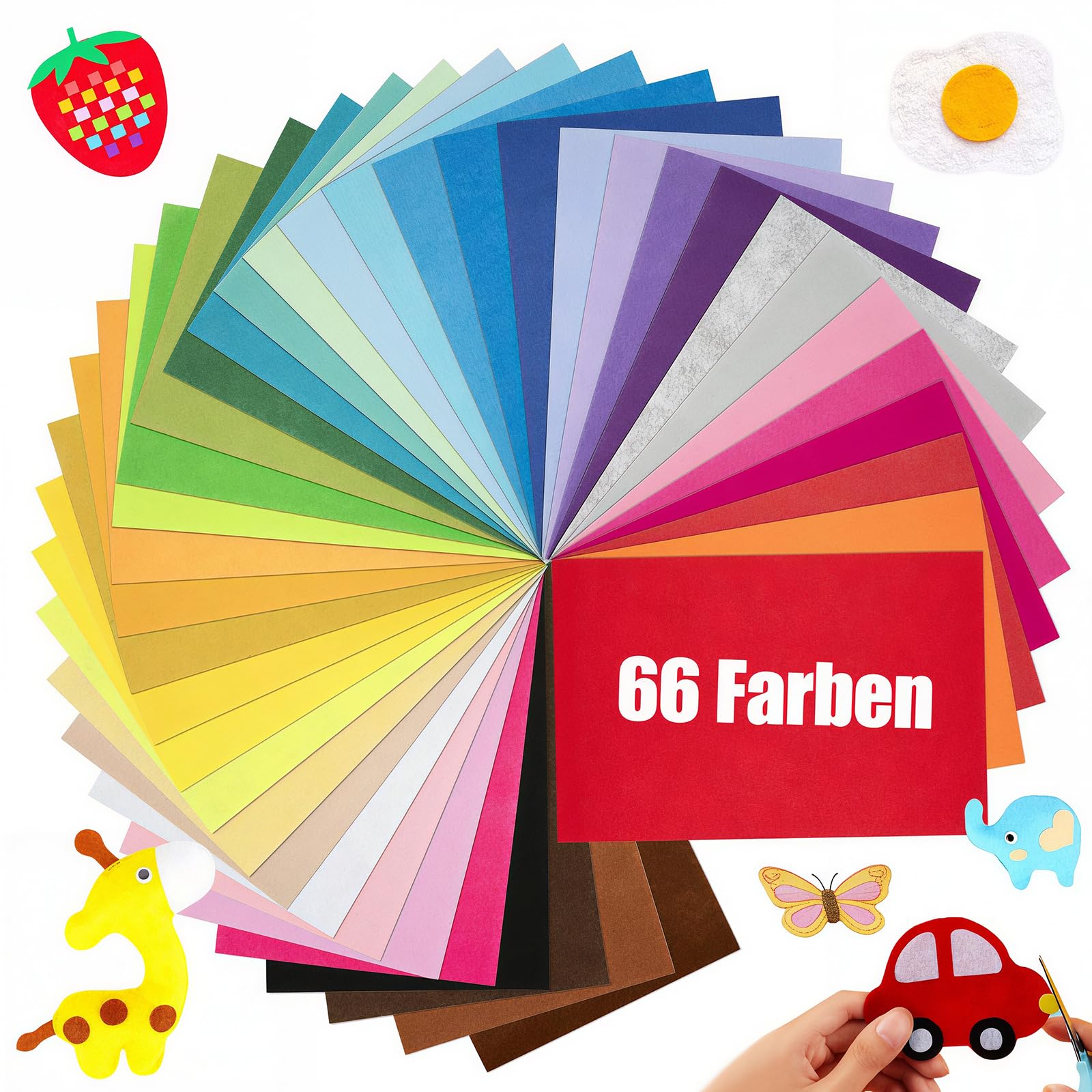 66 PCS Coloured Felt Fabric, Durable Felt Sheets, Soft Rainbow Felt Squares, Thick Felt Paper for Art and DIY Crafts, Ornament (Multicolor, 20 x 30cm)