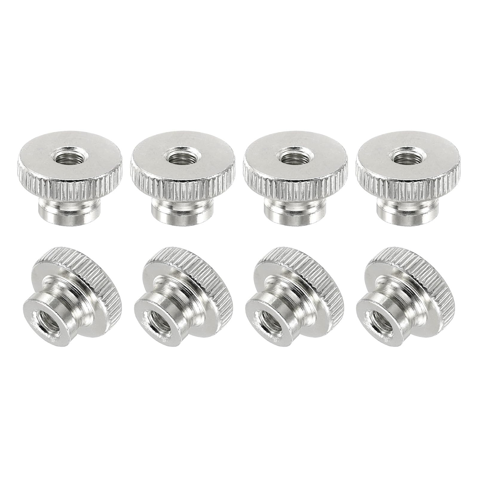 Uxcell Knurled Thumb Nuts, 8Pcs M5 Carbon Steel Nut High Head Through Hole, Silver