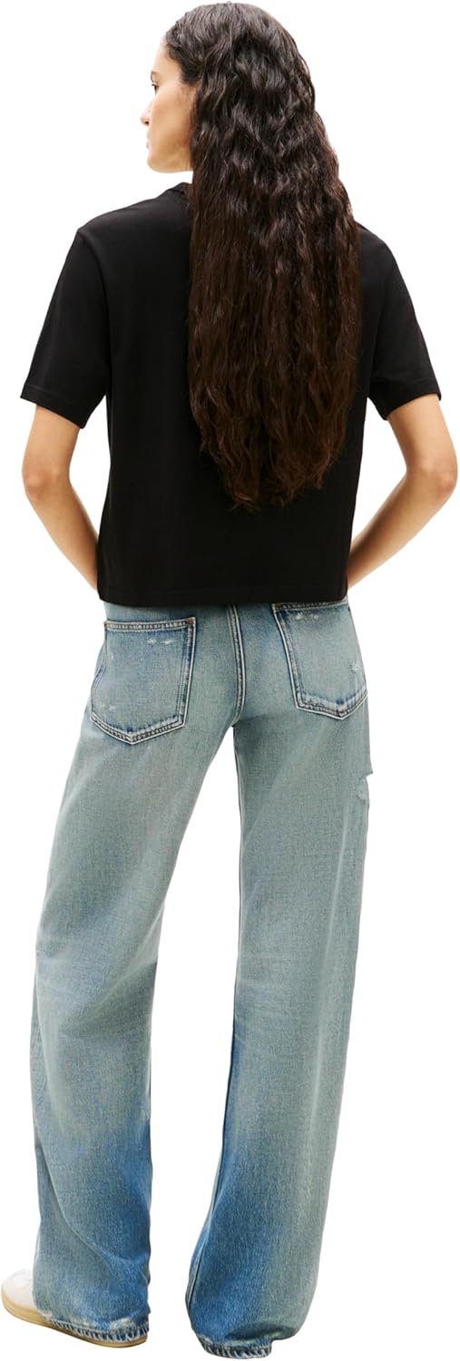 Tommy Jeans Womens Short Sleeve Cotton Graphic T-Shirt with Embroidered Flag Logo - Image 4