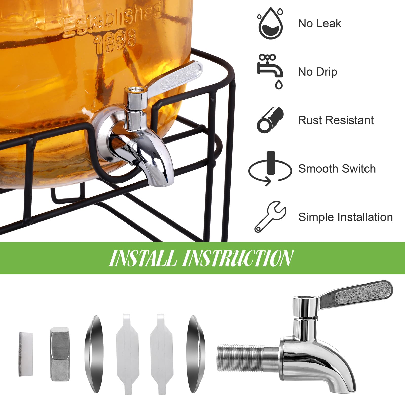 2-PACK Capri Drink Dispenser - Glass Beverage Dispenser, 100% Leakproof Spigot Perfect For - View #11