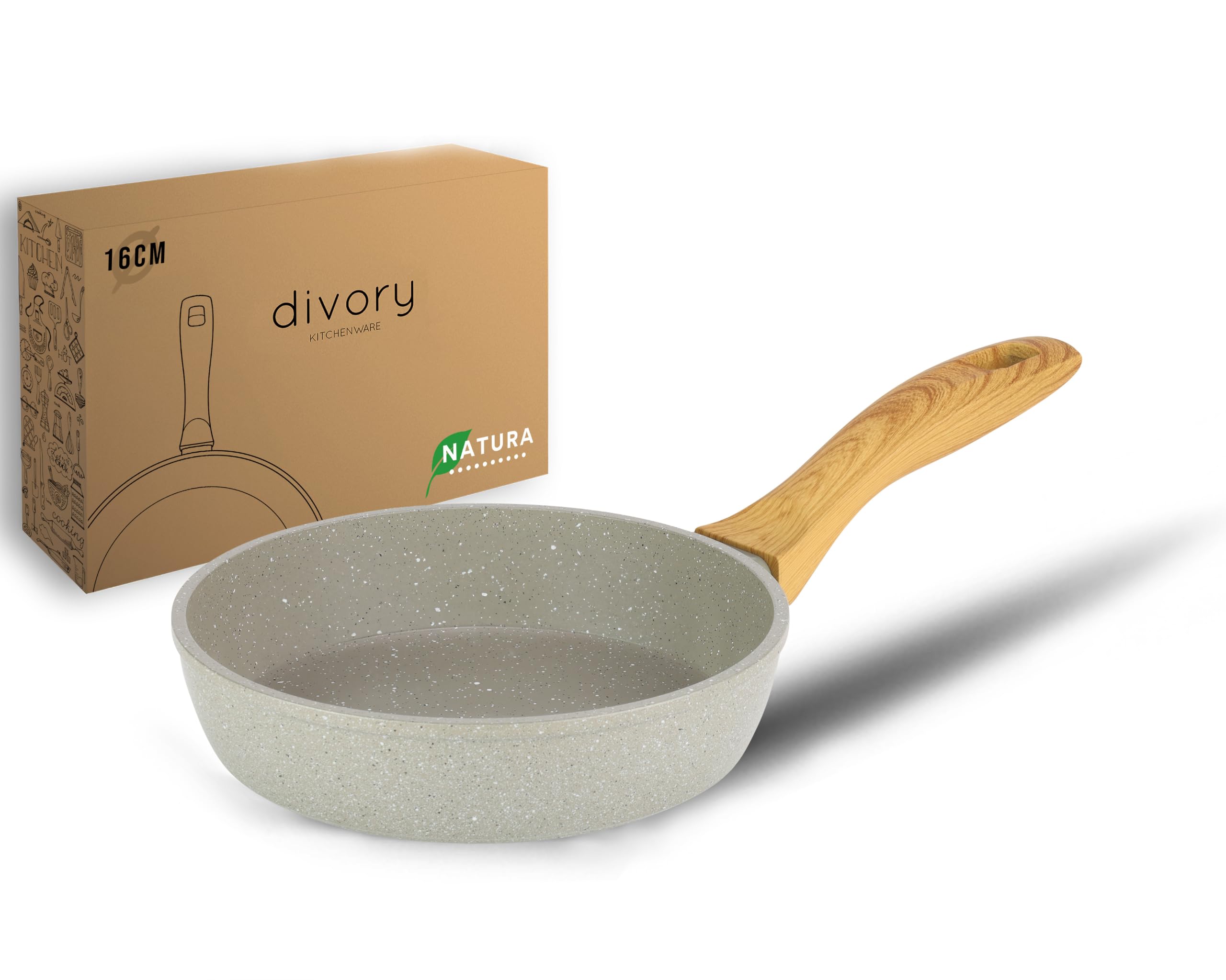 DIVORY Ceramic pan 16cm - with Ceramic Coating, Induction, PFAS & PTFE Free, Small/mini Frying pan, for Egg, Coated - ovenproof & Dishwasher Safe (Natura, 16 cm)