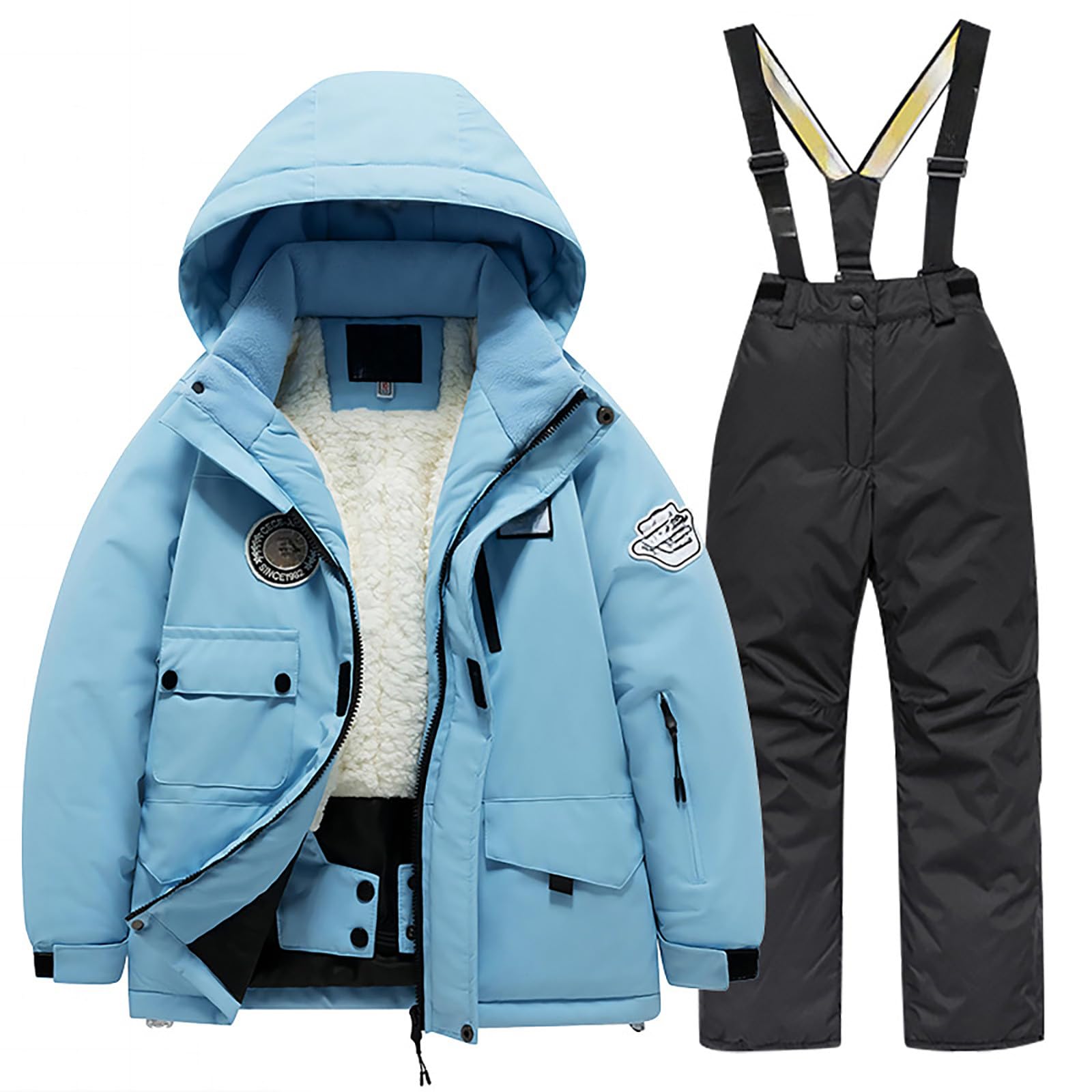 Genérico Traje de esquí Infantil Chaqueta pantalón térmico Forro Polar Bolsillo Cortavientos Snowboard Invierno Nieve Abrigo niños Unisex Actividades Exteriores