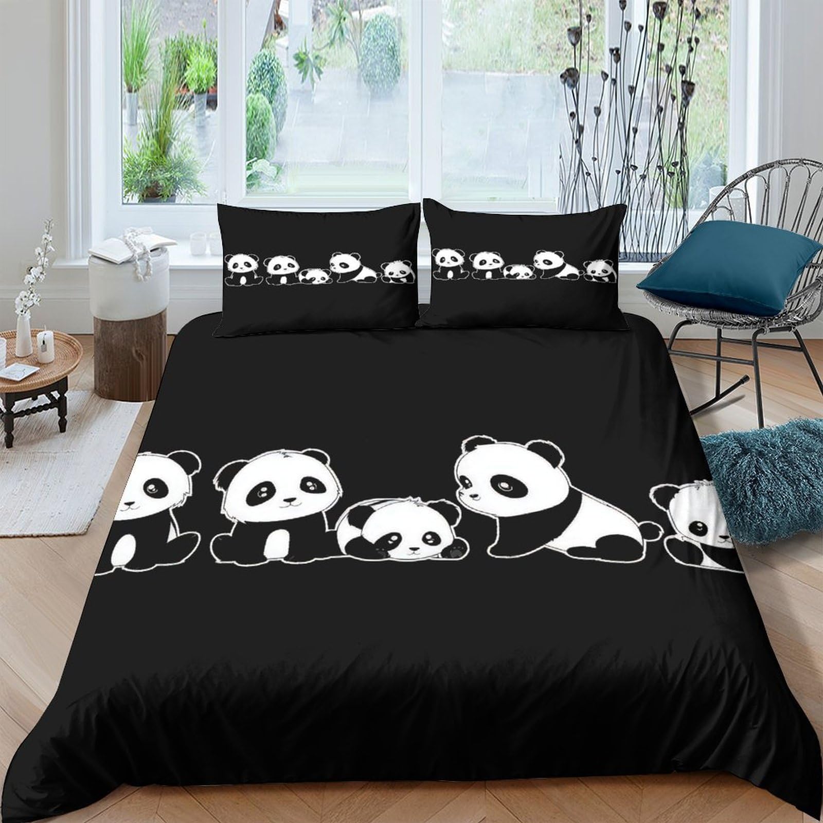 Ctjqhvkz Style-6 3D Printed Cute Panda Fitted Sheet Microfiber Soft Black Cartoon Panda Mattress Cover Bedroom Dorm Decor Protector Single（135X200cm）