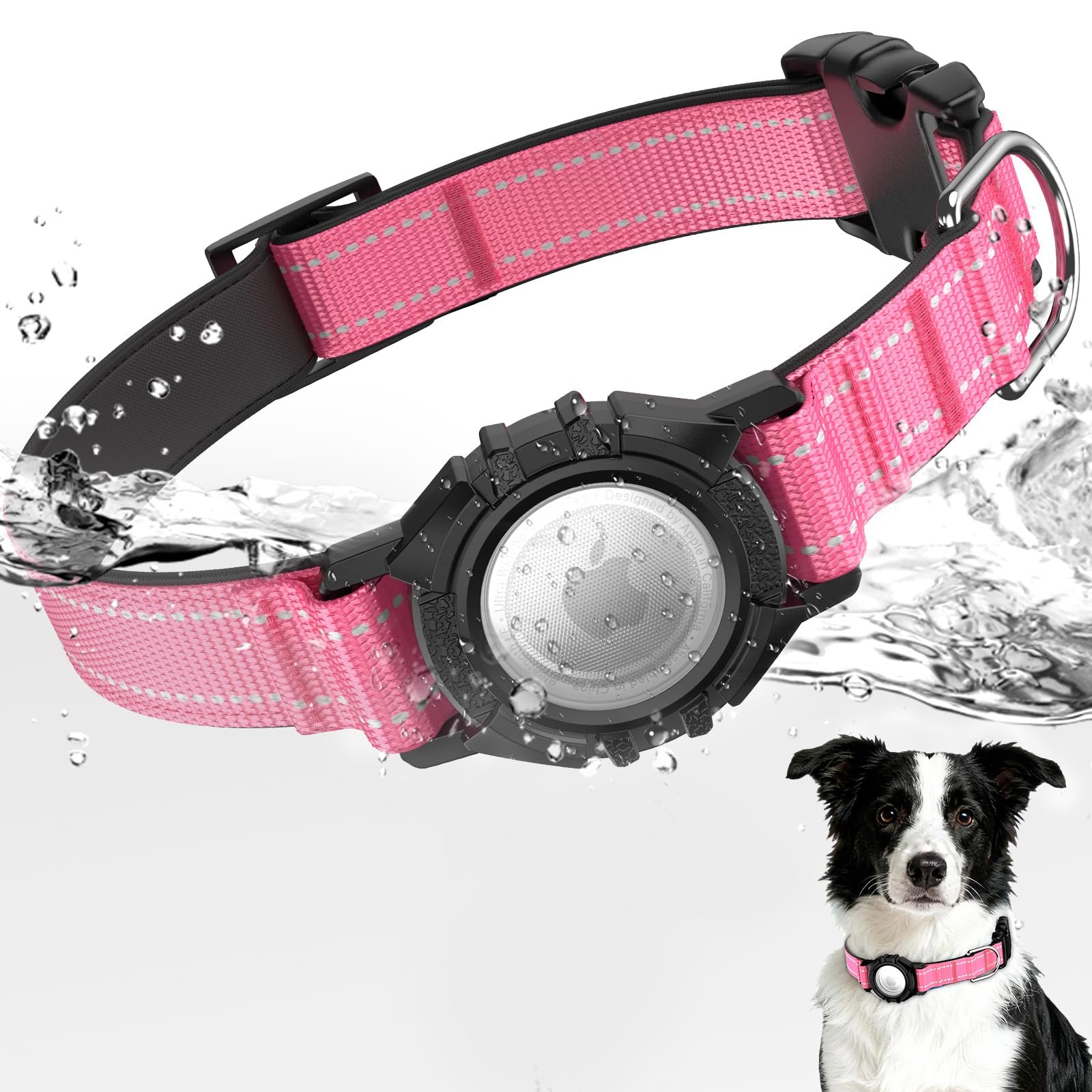 AirTag - Collar reflectante para perro con soporte para Airtag, impermeable IP68, collar de perro integrado con AirTag, ultra duradero, acolchado cómodo, collares de rastreador GPS para perros