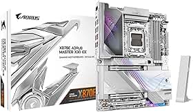 GIGABYTE Placa mãe X870E AORUS Master X3D ICE AMD AM5 LGA 1718 ATX, suporta processadores AMD Ryzen 9000/8000/7000, DDR5, fase de alimentação 18+2+2, 5X M.2, PCIe 5.0, WIFI7, 10GbE, garantia de 5 anos