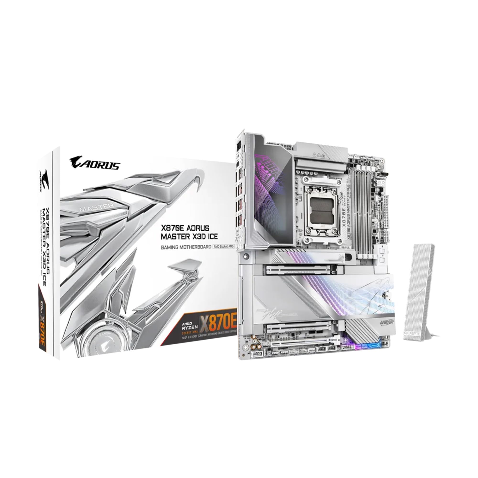 GIGABYTEX870E AORUS Master X3D ICE AMD AM5 LGA 1718 ATX Motherboard, Supports AMD Ryzen 9000/8000/7000 Series Processors, DDR5, 18+2+2 Power Phase, 5X M.2, PCIe 5.0, WIFI7, 10GbE, 5-Year Warranty