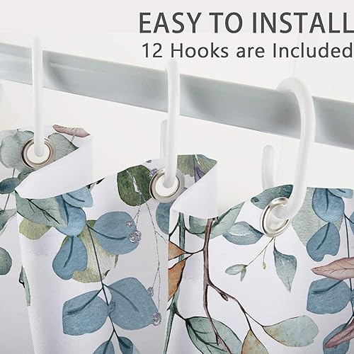 Miniatura 7 de Cortinas de ducha de otoño de calabaza para baño, juego de cortinas de ducha con hojas de eucalipto, calabazas en acuarela, decoración de baño