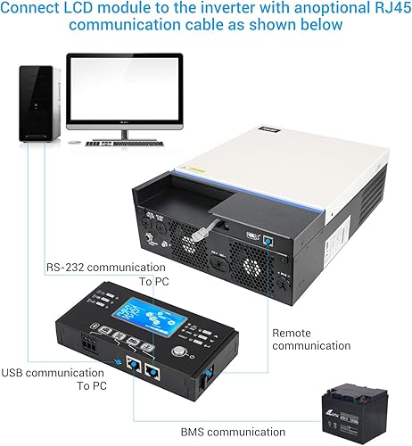 Miniatura 4 de PowMr Inversor híbrido solar de 5000 W 48 V CC a 220 V230 V CA con controlador de carga MPPT de 80 A para batería de plomo-ácido y litio