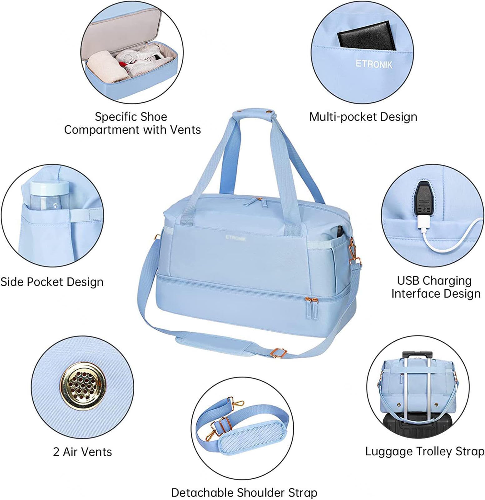ETRONIK Weekender Overnachtingstas voor dames, Beige, L, Gymtas en toilettas voor dames