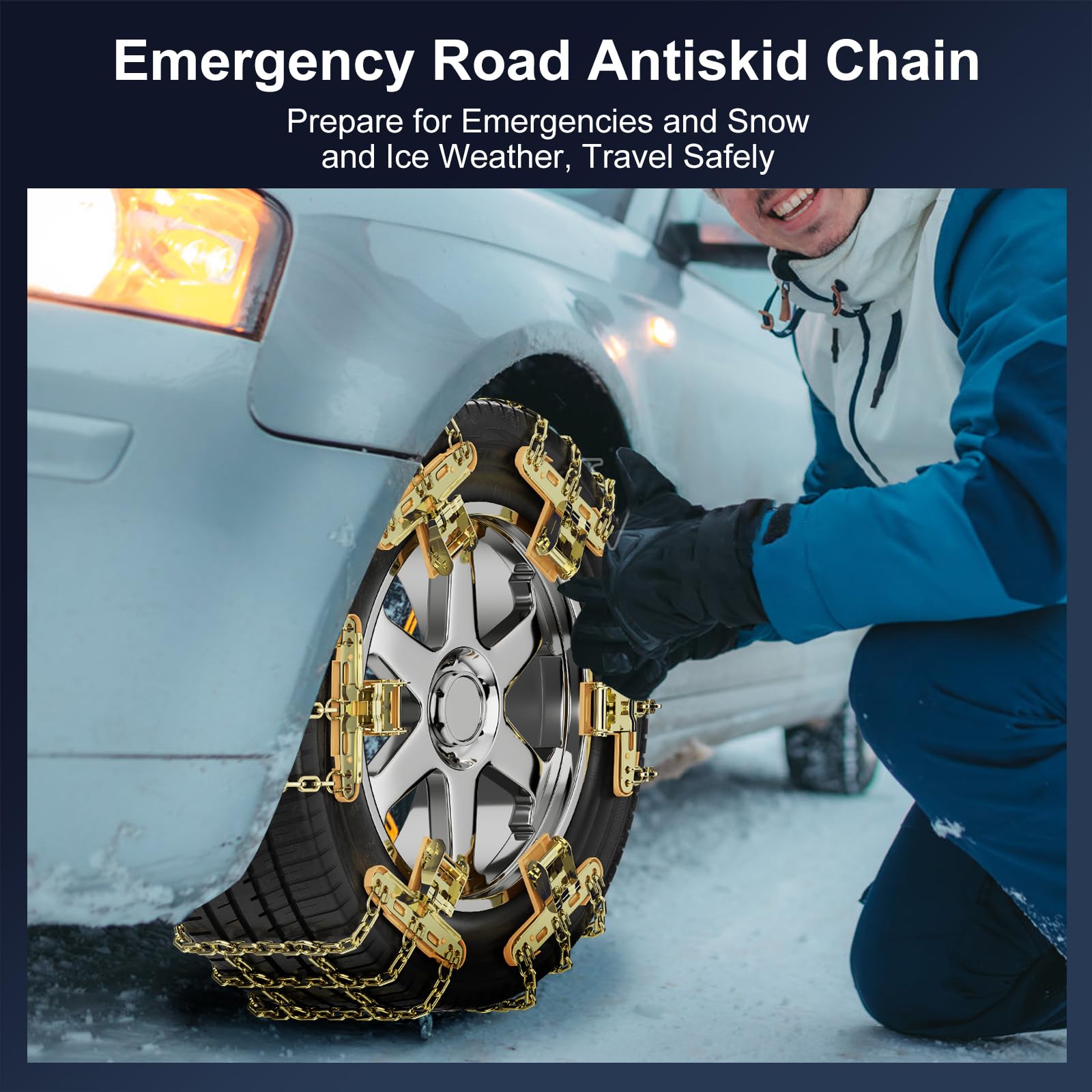 MOONCOOL 6pcs Durabilità Acciaio Catene da neve per 215-285mm Larghezza del pneumatico Auto, Griglia Design Migliorare Aderenza alla Strada Emergenza Catene con Guanti e Borsa per il trasporto