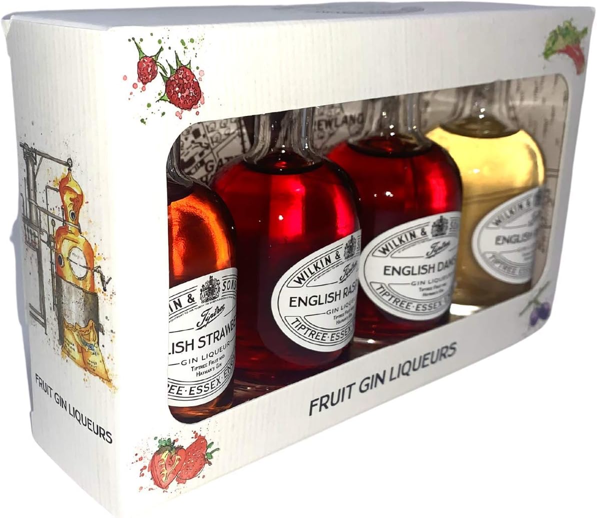 Miniature Fruit Gin Alcohol Liqueurs Fizz Mixer Gift Set English Strawberry, Raspberry, Damson