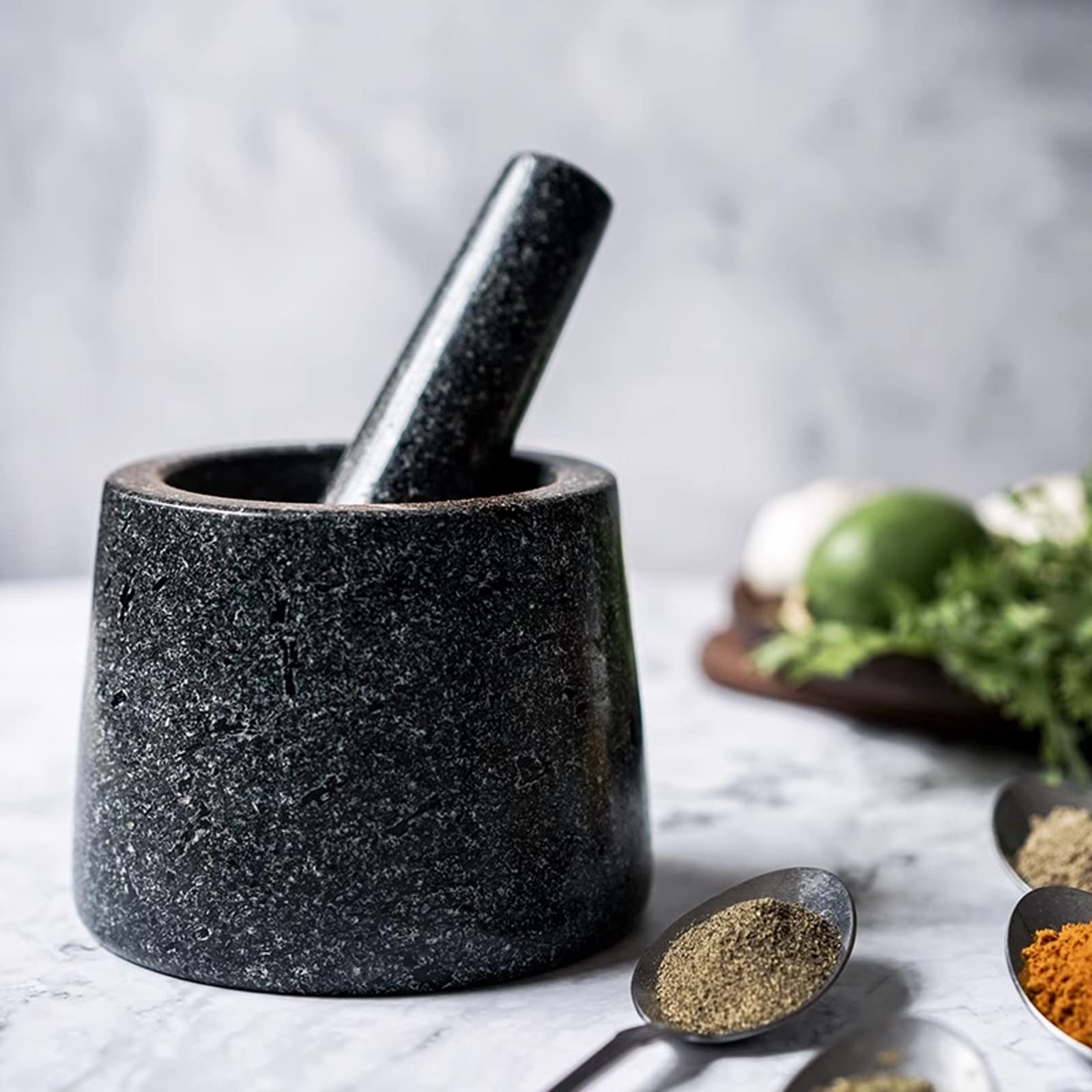 Knoblauchpresse Edelstahl Mörser und Stößel Set 5,5 Zoll Natürlicher Granit Grinder Spice Herb Grinder Pill Crusher Knoblauchzerkleinerer