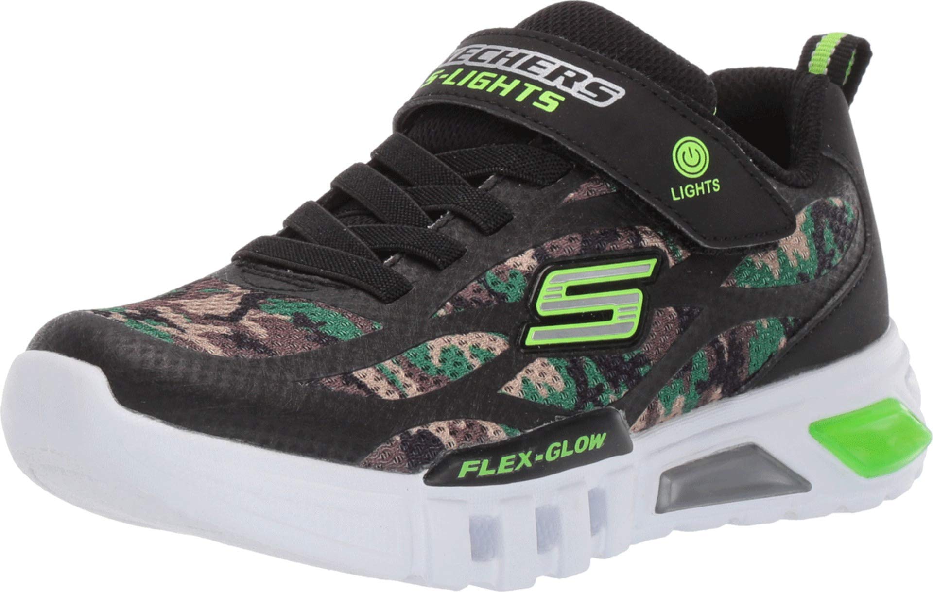 Skechers Jungen Flex-glow Rondler Sneaker, Black Synthetic Textile Black Lime Trim, 28.5 EU