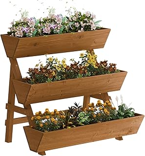 Kitsanery 3-Tiers Wooden Raised Garden Bed,Wood Planter Box for Vegetable,Flower Rack,Flower Pot Stands,Indoor Outdoor Gardening Planting Beds (Brown, Large)