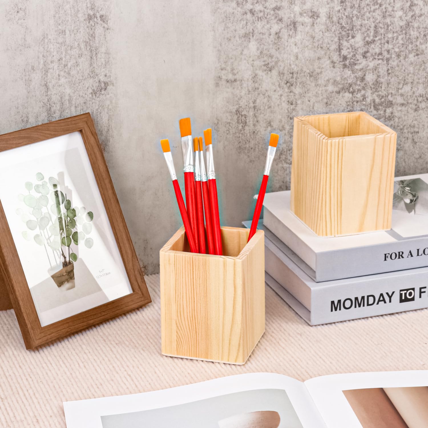 Confezione da 24 portamatite quadrati in legno non finito, 7,6 x 7,6 x 10,2 cm, portamatite in legno, per scrivania, ufficio, progetti fai da te