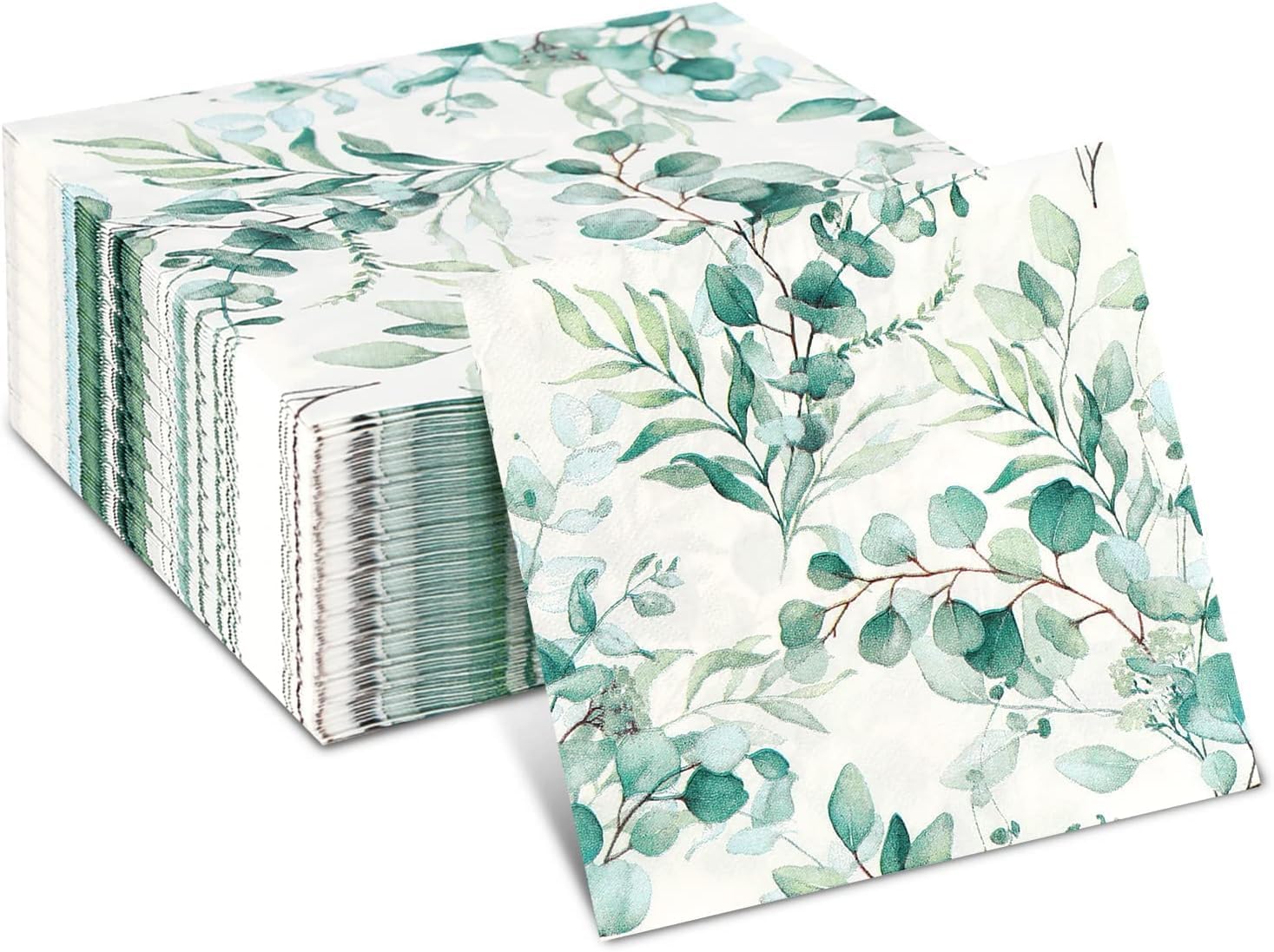 Eucalyptus 100 Pack 3-Ply Napkins Disposable Leaf Paper Green Leaves Guest Towels, Green Vintage Eucalyptus Paper Napkins for Wedding Party Garden (One Size, pcs, 100)